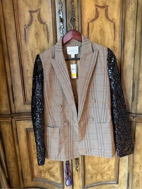 MARE MARE Plaid Blazer with Black Sequin Sleeves